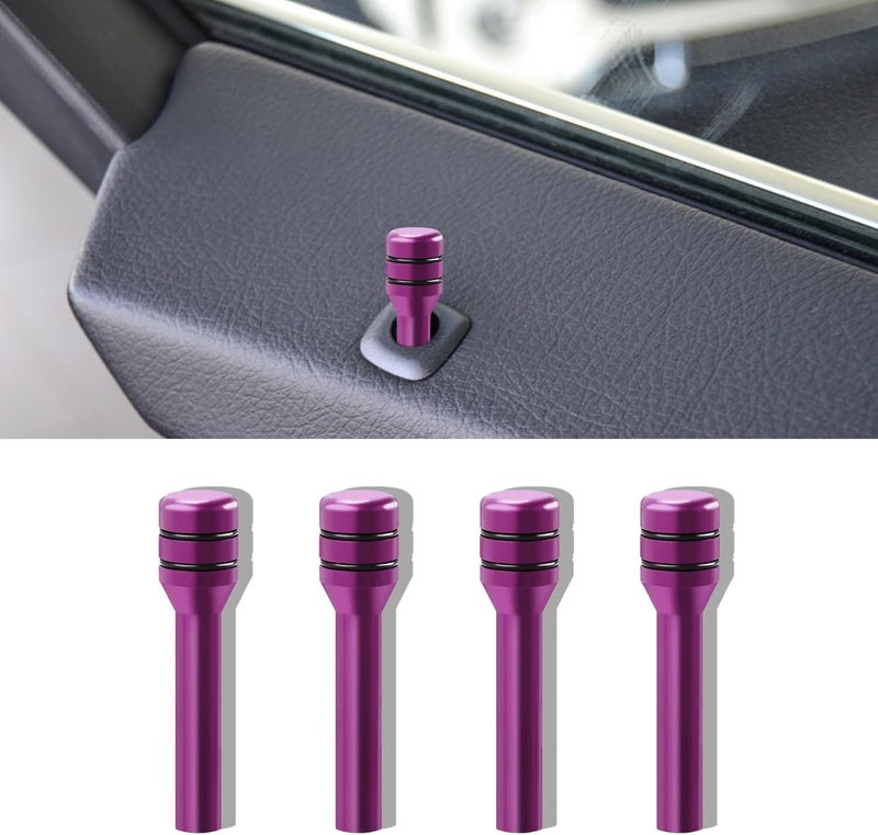 HEVLE 4PCS Car Door Lock Knobs, Vehicle Door Lift Bolt, Aluminum Alloy Doors Lock Cover Decor, 0.47" x 1.93" Automotive Door Lock Switches, Universal Car Accessories Safety Door Lock Pin (Purple) - Image 1